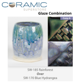 Rainforest SW185 over Blue Hydrangea SW170 Stoneware Glaze Combination Rainforest SW185 over Blue Hydrangea SW170 Stoneware Glaze Combination